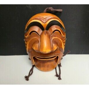 Korean Hahoe Mask Yangban Nobleman Human Size Face Movable Mouth Wood 9" Vintage